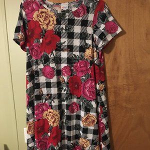 LuLaRoe Buffalo plaid and floral Carly dress